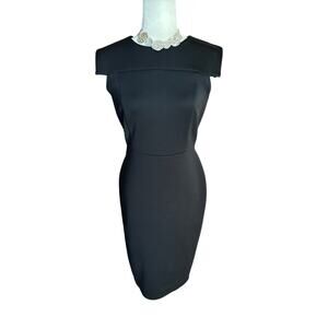 Calvin Klein Black Full Zip Sheath Dress, Stretch, Gold, Bodycon, Women’s 4